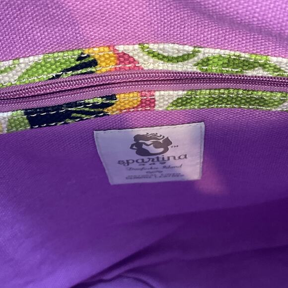 Spartina 449 Purple & Green Floral Linen/Leather Beach Bag or Weekender Tote XL - Picture 11 of 15